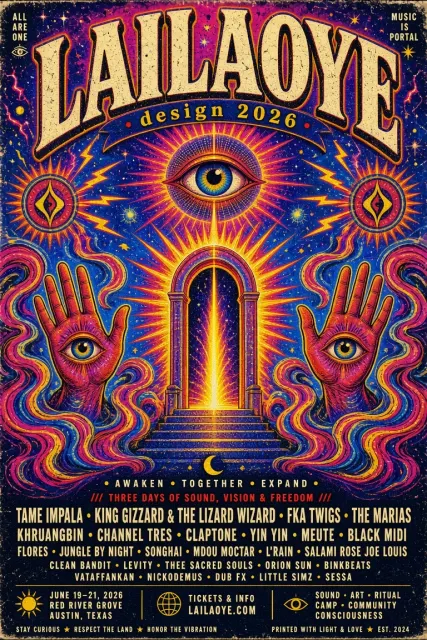 Halftone Pattern image example: Maximalist Psychedelic Music Festival Poster