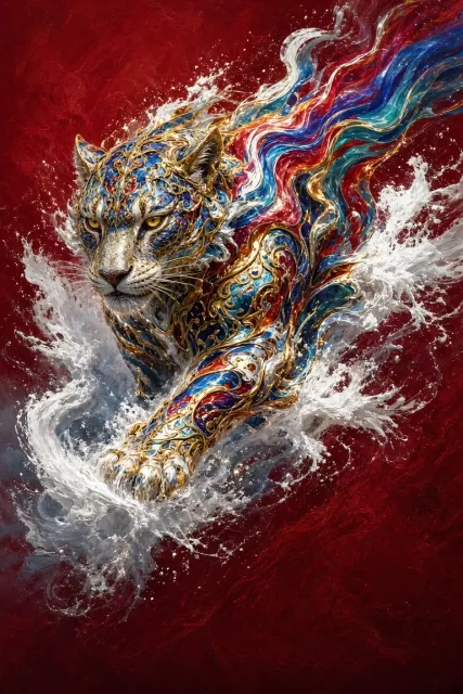 CG Illustration image example: Cloisonne Mythical Cat Beast CG Illustration