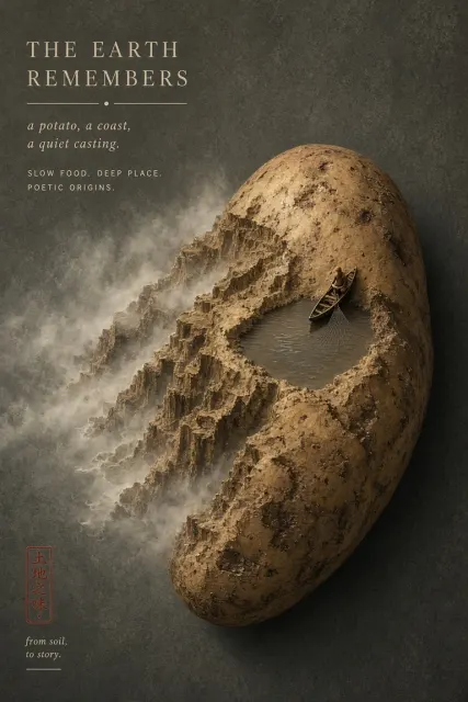 Minimalist Poster image example: Minimalist Potato Coastline Food Documentary Poster