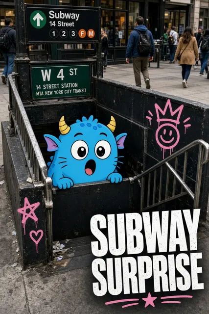 Mixed Media Subway Cartoon Monster Poster