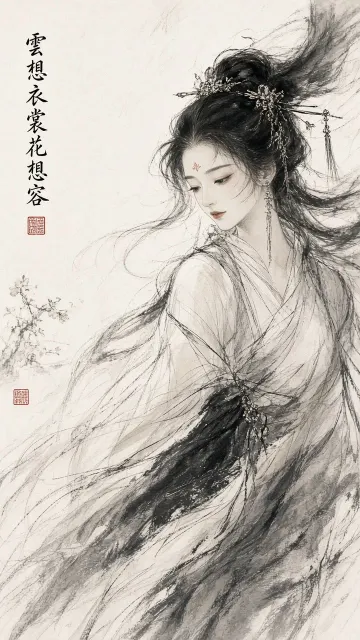 Pencil Sketch image example: Minimalist Sketch of Yang Guifei