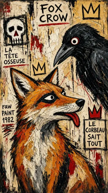 Neo-Expressionism image example: Raw Expressionist Fox and Crow Illustration