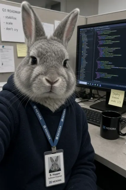 Workplace Humor image example: Disenchanted Bunny Office Cubicle Selfie