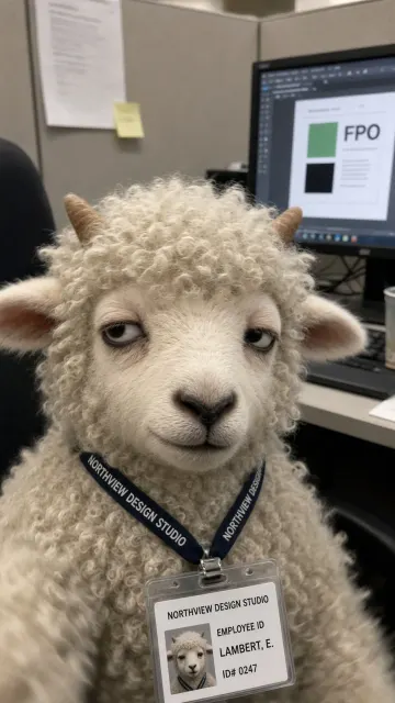 Cute Character image example: Disillusioned Lamb Office Cubicle Selfie