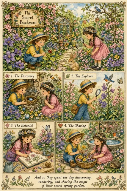 Comic Panel image example: Pen and Ink Watercolor Spring Garden Illustration