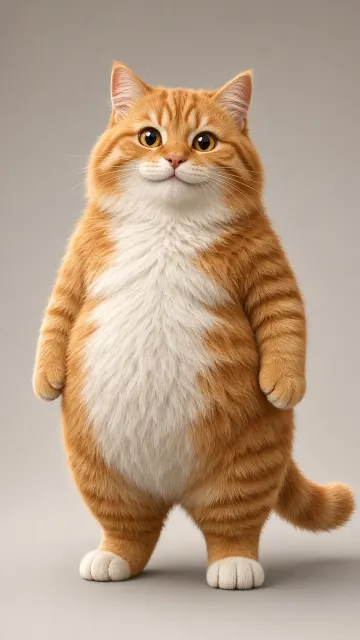 Studio Portrait image example: Hyperrealistic Bipedal Chubby Ginger Cat