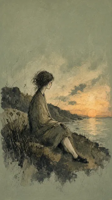 Figurative image example: Abstract Figurative Sunset Art on Sage Green