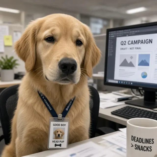 Exhausted Office Dog Casual Desk Selfie
