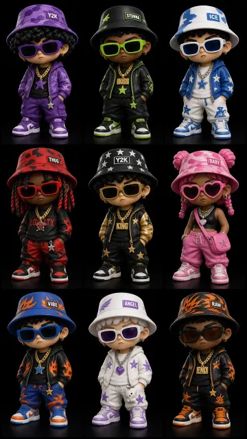 Y2K Hip-Hop Chibi Avatar 3D Grid Collection