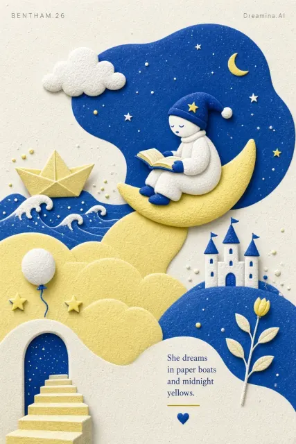 Fairytale Embossed Graphic Print in Blue and Yellow