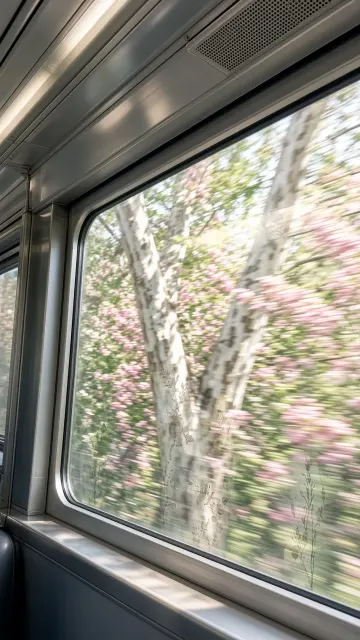 Glass Reflection image example: Subway Window Motion Blur Blossom Realistic Wallpaper