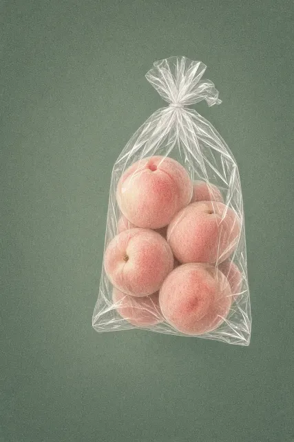 Pointillism image example: Pointillism Pink Peaches in Plastic Bag Illustration