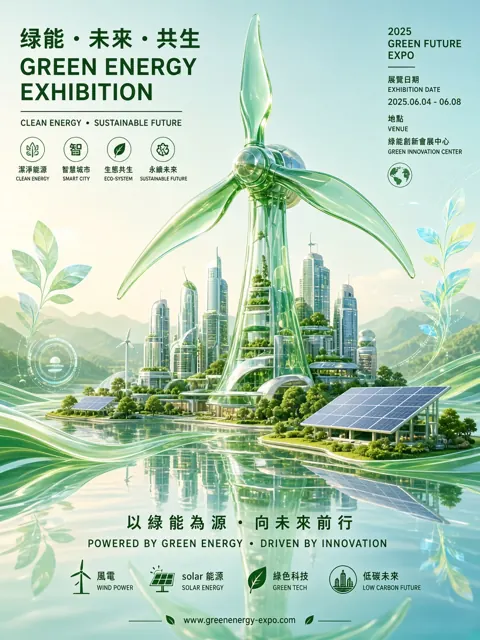 gradient image example: 3D Render Green Energy Exhibition Key Visual Poster