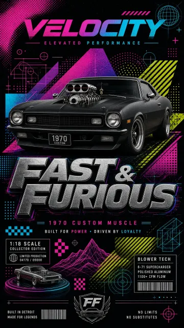 Muscle Car image example: Maximalist Futuristic Muscle Car Poster