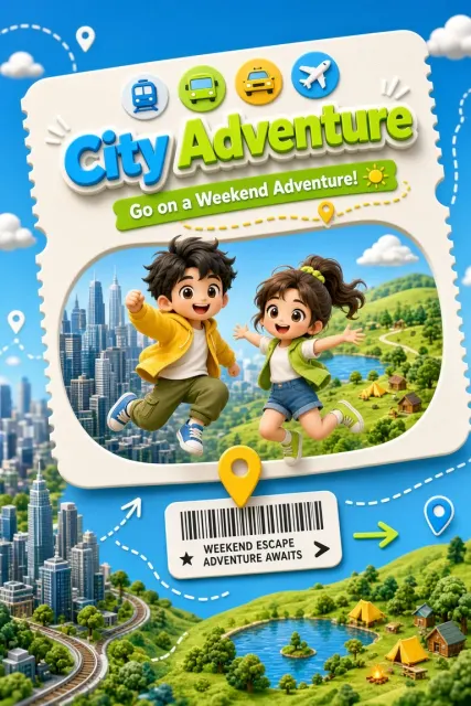 Realistic 3D image example: 3D Urban Adventure Creative Ticket Poster
