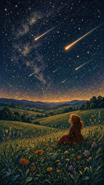 Red-Haired Girl Gazing at the Starry Sky Illustration