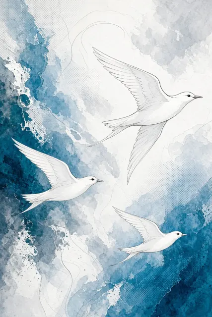 Birds image example: Fine Line Watercolor Birds Profile Illustration