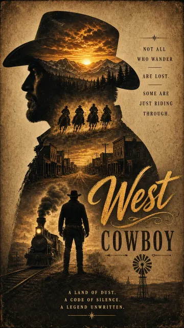 Vintage Western Cowboy Double Exposure Movie Poster