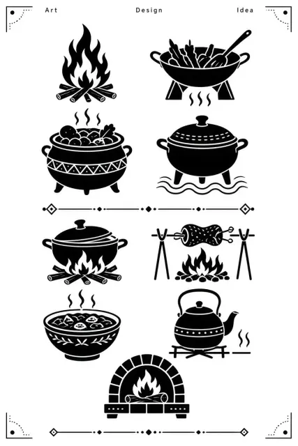 Monochrome Papercut Cooking Scene Silhouette Art