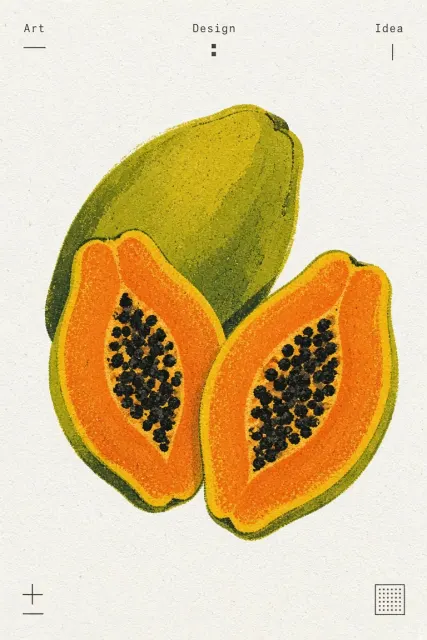 Risograph Abstract Papaya Botanical Print