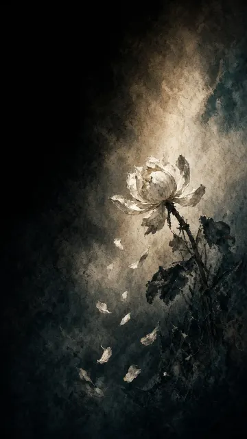 Eastern Ink Wash Painting of a Withered Lotus