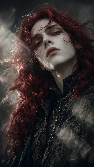 Film Photography image example: Cinematic Surreal Portrait of Long-Haired Androgynous Man