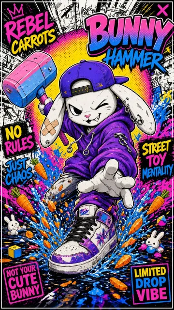 Streetwear Comic Poster of Rebel Lop-Eared Bunny