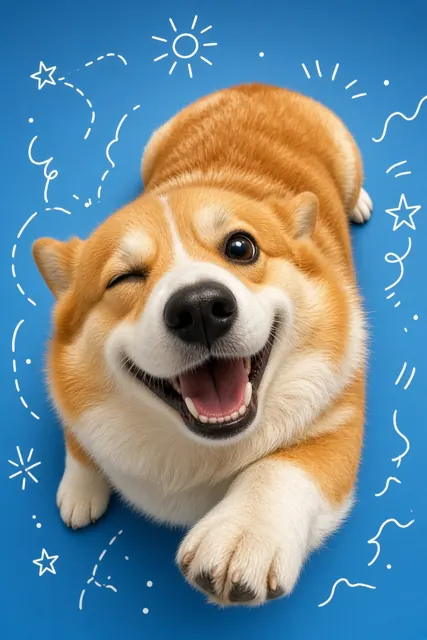 Whimsical image example: Fisheye Shot of Giant Chubby Corgi