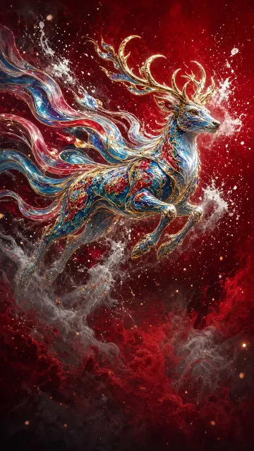 Mythical Beast image example: Cloisonne Enamel Mythical Deer CG Illustration
