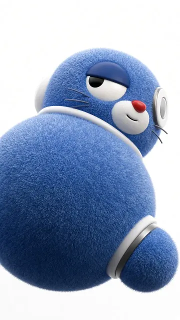 Furry Texture image example: 3D Fluffy Blue Robotic Cat Back Close-Up Illustration