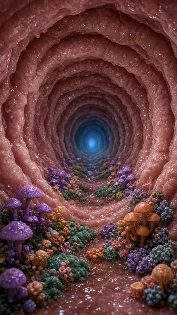Atmospheric Interior image example: Stylized 3D Animated Intestinal Interior Scene