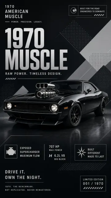 Muscle Car image example: Futuristic Muscle Car 3D Graphic Poster