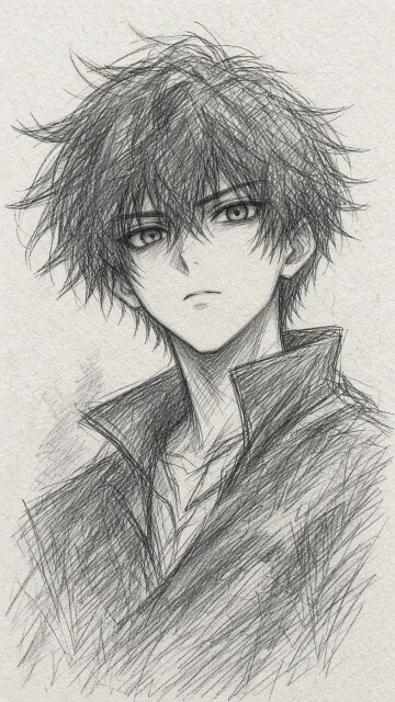 Pencil Sketch image example: Hand-Drawn Anime Pencil Sketch on Paper