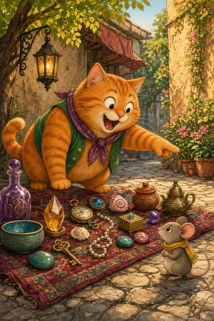 Chubby Orange Cat Street Vendor Cartoon Illustration