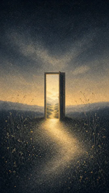 Ethereal Light image example: Stippled Light Pathway to Paradise Minimalist Illustration