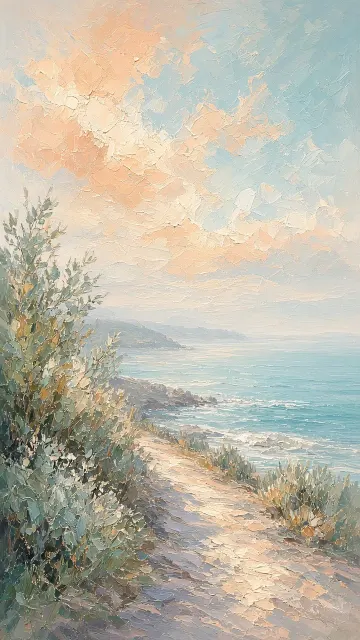 Impasto Texture image example: Seaside Street Impression in Orange and Soft Turquoise