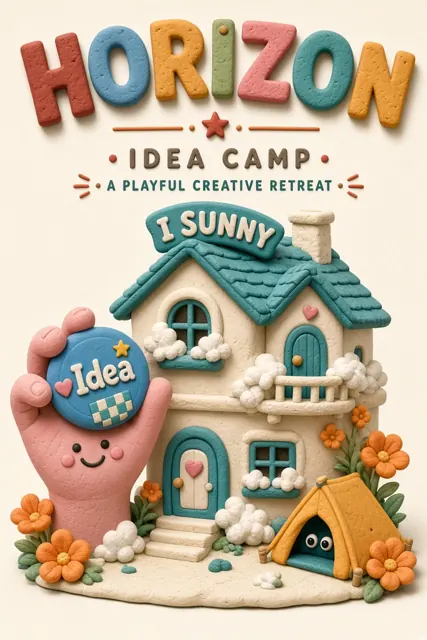 Claymation image example: Claymorphic 3D Whimsical Cottage Event Poster
