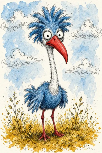 Pen Drawing image example: Whimsical Pen Sketch Quirky Long-Necked Bird
