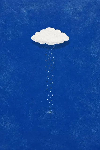 Minimalist Screenprint Aerial Ocean and Rain Cloud