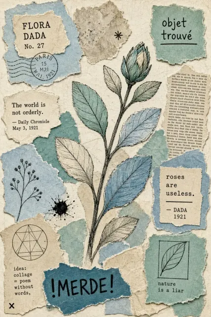 Hand-Drawn Dada Botanical Mixed Media Collage