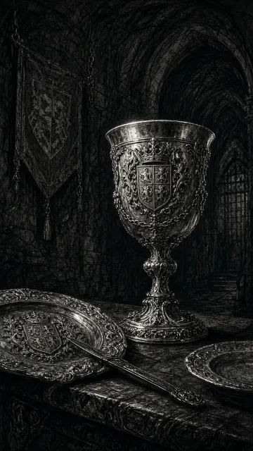 Charcoal Sketch image example: Continuous Line Charcoal Sketch Dungeon Relic Goblet