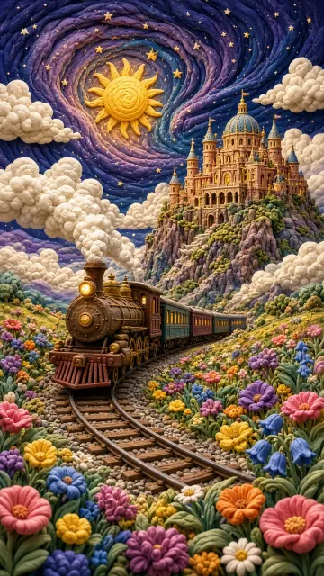 Fairytale 3D Retro Steam Train Journey Illustration