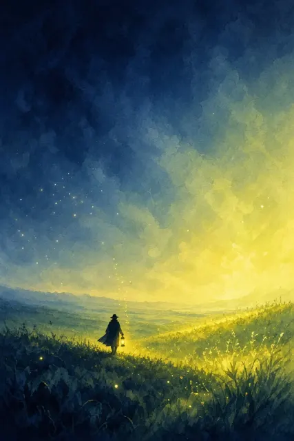 Minimalist Summer Night Wanderer with Firefly Lantern