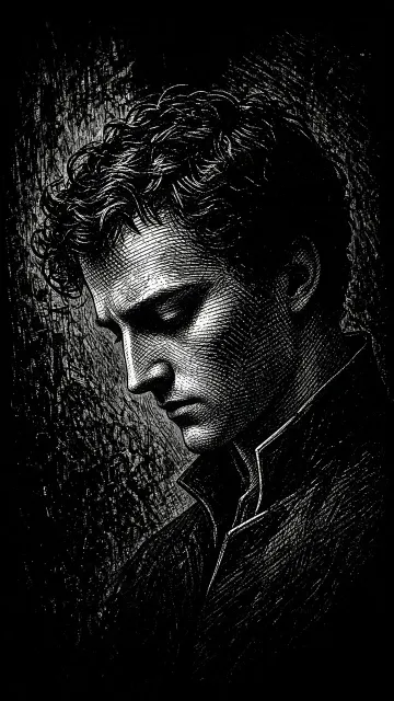 Printmaking image example: Black and White Woodcut Silhouette Pensive Portrait