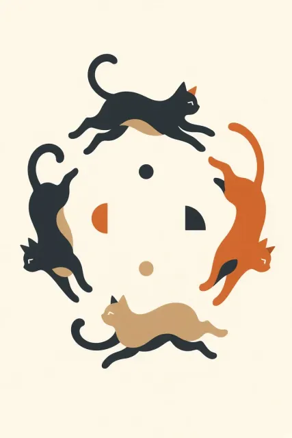 Animal Art image example: Minimalist Flat Vector Cats Running in a Circle