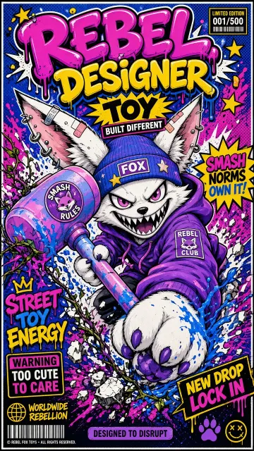 Y2K image example: American Streetwear White Fox Designer Toy Poster