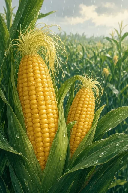 Anime image example: Golden Cornfield in Rain Anime Illustration