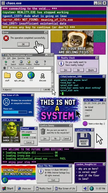 cyberpunk image example: Retro Post-Internet Meme Collage Poster