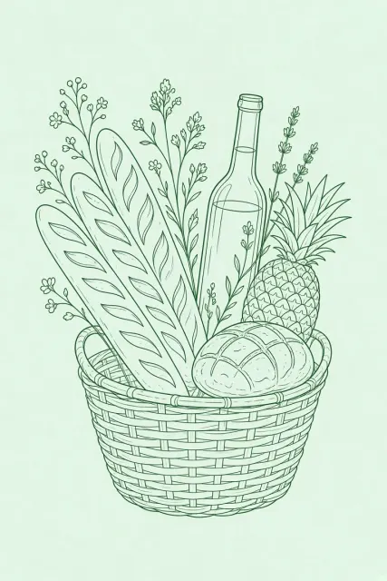 Picnic image example: Minimalist Green Line Art Picnic Basket