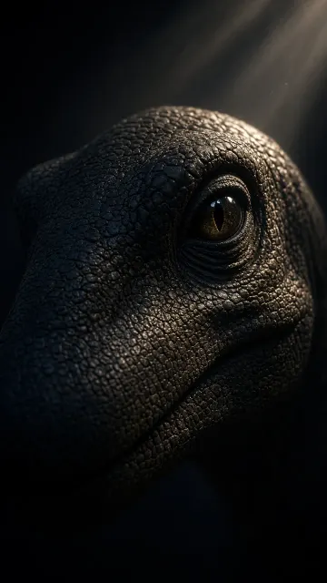 Neon Light image example: Mamenchisaurus Face Close-Up Cinematic Lighting Illustration